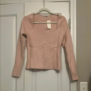 Abercrombie & Fitch Pink Square Neck Long Sleeve Blouse